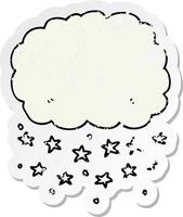 pegatina angustiada de una nube de lluvia de dibujos animados vector