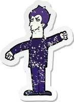 retro distressed sticker of a cartoon vampire man vector