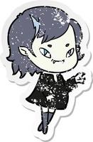 distressed sticker of a cartoon friendly vampire girl vector