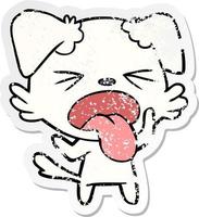 distressed sticker of a cartoon disgusted dog vector