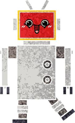 retro illustration style cartoon happy robot