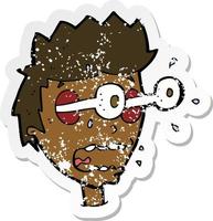 retro distressed sticker of a cartoon surprised man with eyes popping out vector