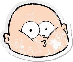 distressed sticker of a cartoon curious bald man vector