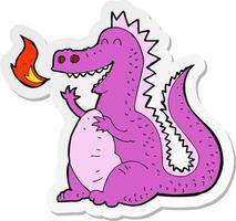 sticker of a cartoon fire breathing dragon vector