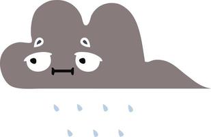 nube de lluvia de tormenta de dibujos animados retro de color plano vector