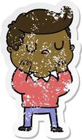 distressed sticker of a cartoon aloof man considering vector