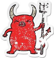 distressed sticker of a cartoon angry little devil vector