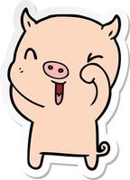 sticker of a happy cartoon pig vector