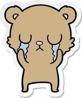 sticker of a crying cartoon bear vector