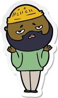 sticker of a cartoon worried man with beard vector