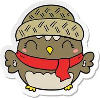 sticker of a cute cartoon owl in hat vector