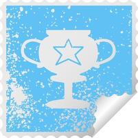 distressed square peeling sticker symbol gold trophy vector