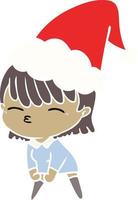 flat color illustration of a woman wearing santa hat vector