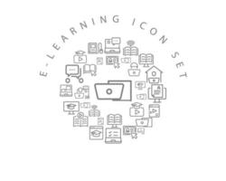 diseño de conjunto de iconos de e-learning sobre fondo blanco. vector