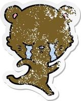 distressed sticker of a crying cartoon bear vector