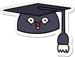 sticker of a cute cartoon graduation hat vector