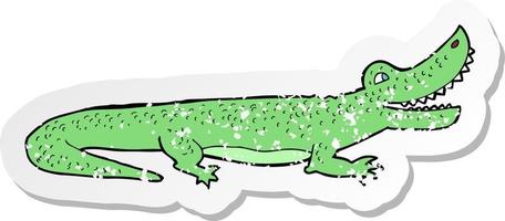 retro distressed sticker of a cartoon happy crocodile vector
