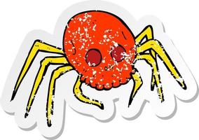 pegatina retro angustiada de una araña de calavera espeluznante de halloween de dibujos animados vector