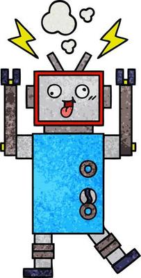 retro grunge texture cartoon crazy broken robot