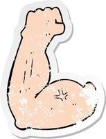 retro distressed sticker of a flexing bicep cartoon vector