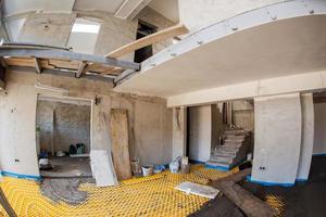 yellow underfloor heating installation with white pipes photo