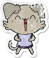 distressed sticker of a happy little dog cartoon vector