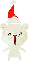 happy polar bear retro cartoon of a wearing santa hat vector