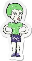 retro distressed sticker of a cartoon halloween girl vector