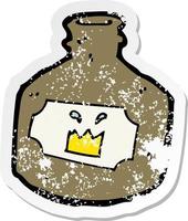 retro distressed sticker of a cartoon old whiskey bottle vector