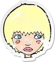 retro distressed sticker of a cartoon unhappy girl vector