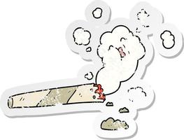 pegatina angustiada de un cigarrillo de fumar de dibujos animados vector