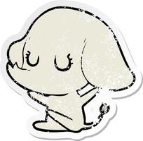 distressed sticker of a cute cartoon elephant vector