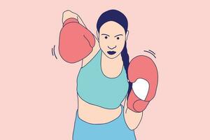 ilustraciones de una hermosa boxeadora lanzando un puñetazo con guante de boxeo vector