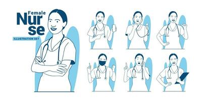 Female Doctors and Nurse Illustration Set vector