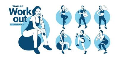 Women Workout Set. Women doing fitness and yoga exercises. 13754471 Vector  Art at Vecteezy