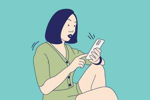 Illustrations Beautiful young woman shocked with something in the smartphone vector