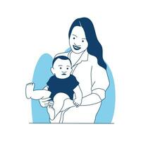 flat style vector illustration beautiful Mother holding her cute todler in arms Happy Mothers Day