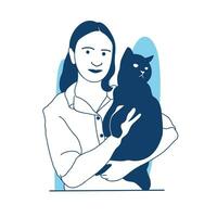 flat style vector illustration a beautiful Girls hold their pets in their arms