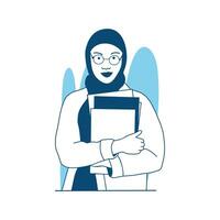 flat style vector illustration moslem girl holding Document