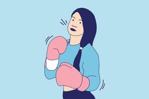 ilustraciones de una hermosa boxeadora lanzando un puñetazo con guante de boxeo vector