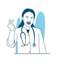 illustration beautiful woman doctor or nurse with stethoscope showing love sign isolated vector