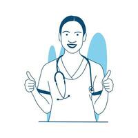 flat style vector illustration beautiful woman doctor or nurse with stethoscope