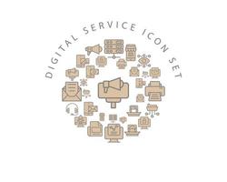 Digital service icon set design on white background.
