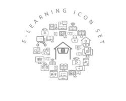 diseño de conjunto de iconos de e-learning sobre fondo blanco. vector