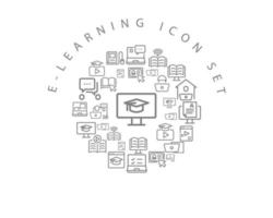 diseño de conjunto de iconos de e-learning sobre fondo blanco.