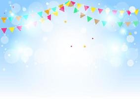 Blue background and multicolored flags with white bokeh for Christmas and New Year. vector