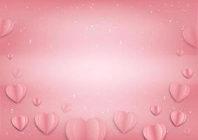 Valentines Day pink paper hearts line, vector  background