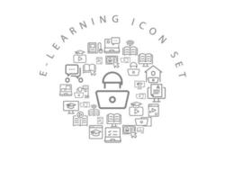 diseño de conjunto de iconos de e-learning sobre fondo blanco.