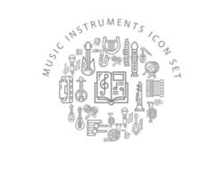 diseño de conjunto de iconos de instrumentos musicales sobre fondo blanco.