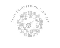 diseño de conjunto de iconos de ingeniería civil sobre fondo blanco. vector